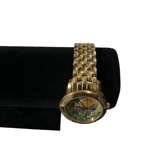 Invicta Paradise Garden Zebra Women Gold Plated 20 Diamond Swiss 33mm Watch Rare main image 13